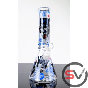 GEARED WOLF GLASS BEAKER WATER PIPE 10inch (GLOW IN DARK)